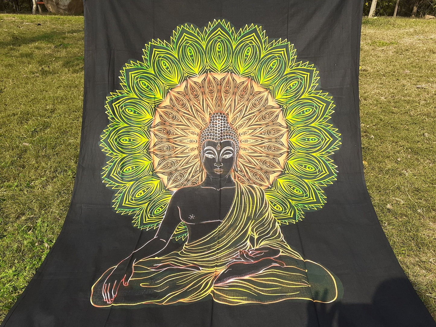 Natural Multi-Color Tie-Dyed Handprinted Buddha Tapestry, Living Room Decor,Spiritual Wall Hanging,Zen Meditation Buddha,Wall Art,