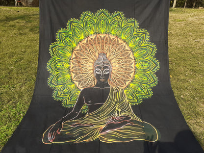 Natural Multi-Color Tie-Dyed Handprinted Buddha Tapestry, Living Room Decor,Spiritual Wall Hanging,Zen Meditation Buddha,Wall Art,