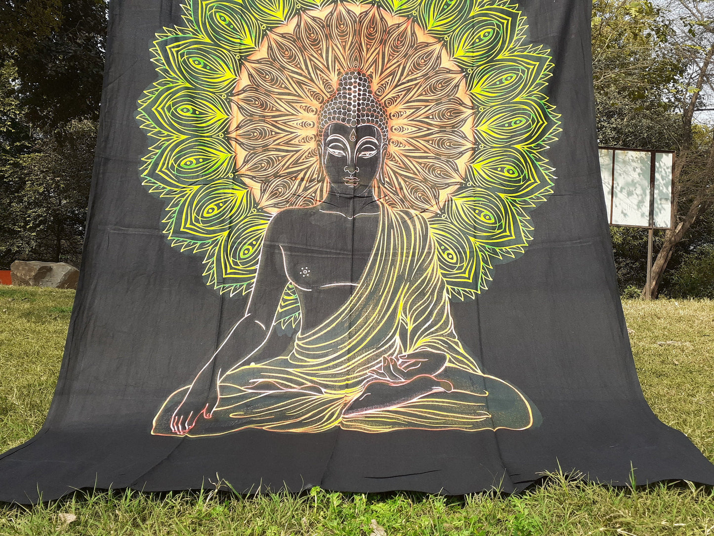 Natural Multi-Color Tie-Dyed Handprinted Buddha Tapestry, Living Room Decor,Spiritual Wall Hanging,Zen Meditation Buddha,Wall Art,