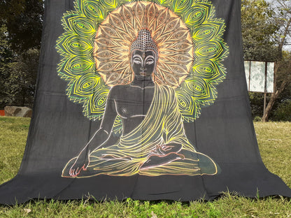 Natural Multi-Color Tie-Dyed Handprinted Buddha Tapestry, Living Room Decor,Spiritual Wall Hanging,Zen Meditation Buddha,Wall Art,