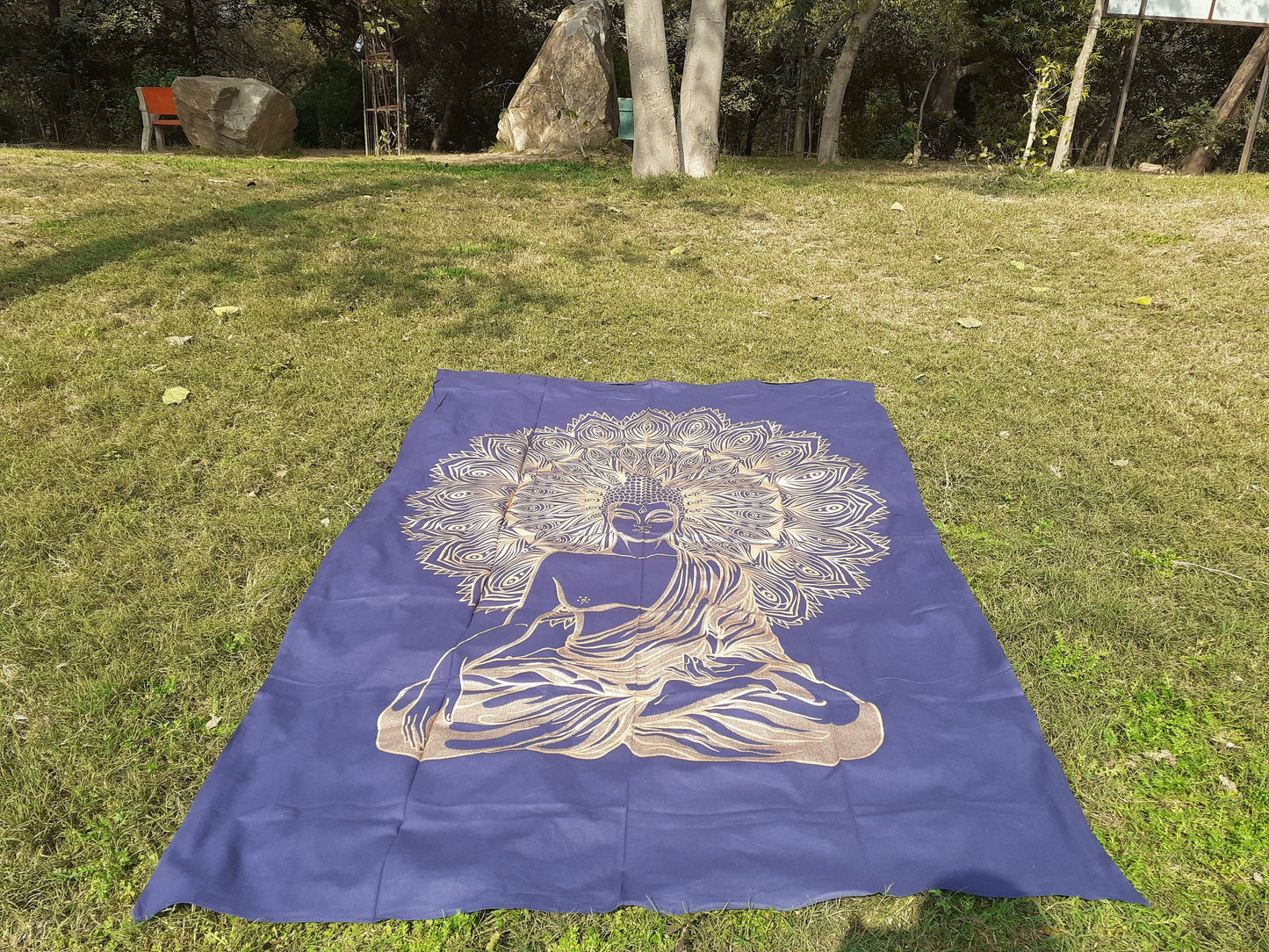 Natural Multi-Color Tie-Dyed Handprinted Buddha Tapestry, Living Room Decor,Spiritual Wall Hanging,Zen Meditation Buddha,Wall Art,
