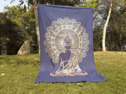 Natural Multi-Color Tie-Dyed Handprinted Buddha Tapestry, Living Room Decor,Spiritual Wall Hanging,Zen Meditation Buddha,Wall Art,