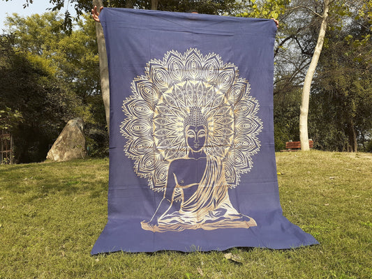 Natural Multi-Color Tie-Dyed Handprinted Buddha Tapestry, Living Room Decor,Spiritual Wall Hanging,Zen Meditation Buddha,Wall Art,