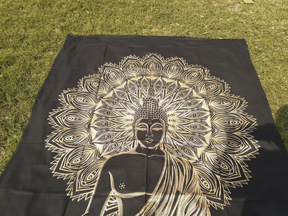 Natural Multi-Color Tie-Dyed Handprinted Buddha Tapestry, Living Room Decor,Spiritual Wall Hanging,Zen Meditation Buddha,Wall Art,