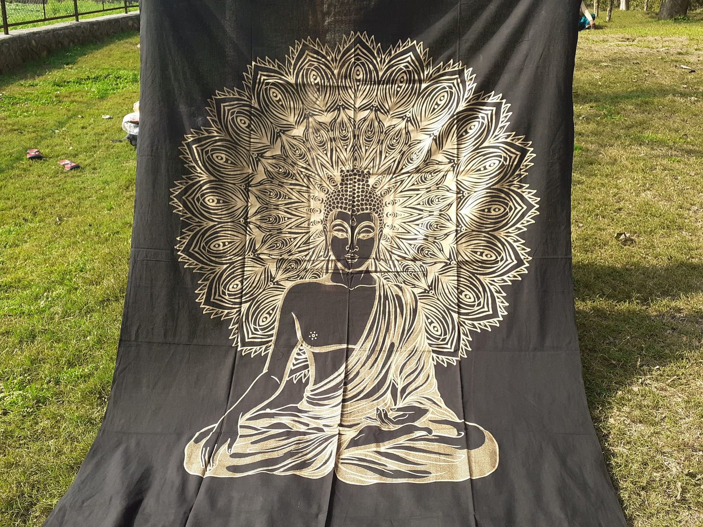 Natural Multi-Color Tie-Dyed Handprinted Buddha Tapestry, Living Room Decor,Spiritual Wall Hanging,Zen Meditation Buddha,Wall Art,