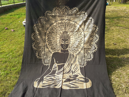 Natural Multi-Color Tie-Dyed Handprinted Buddha Tapestry, Living Room Decor,Spiritual Wall Hanging,Zen Meditation Buddha,Wall Art,