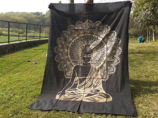 Natural Multi-Color Tie-Dyed Handprinted Buddha Tapestry, Living Room Decor,Spiritual Wall Hanging,Zen Meditation Buddha,Wall Art,
