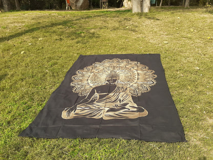 Natural Multi-Color Tie-Dyed Handprinted Buddha Tapestry, Living Room Decor,Spiritual Wall Hanging,Zen Meditation Buddha,Wall Art,