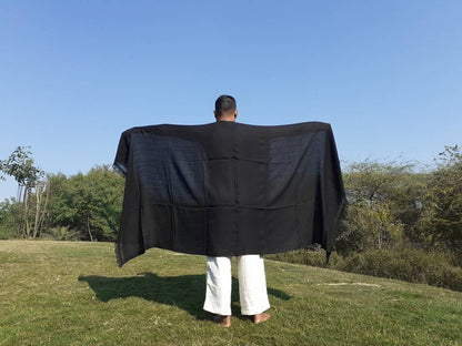Handwoven Solid Black Sheep Wool Meditation Shawl,Indian Ethnic Blanket,Handmade Woolen Wrap,Himalayan Wool,Woolen Oversized Scarf