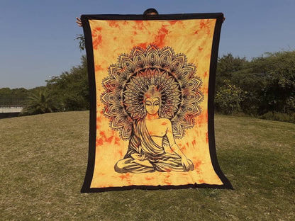 Natural Multi-Color Tie-Dyed Handprinted Buddha Tapestry, Living Room Decor,Spiritual Wall Hanging,Zen Meditation Buddha,Wall Art,