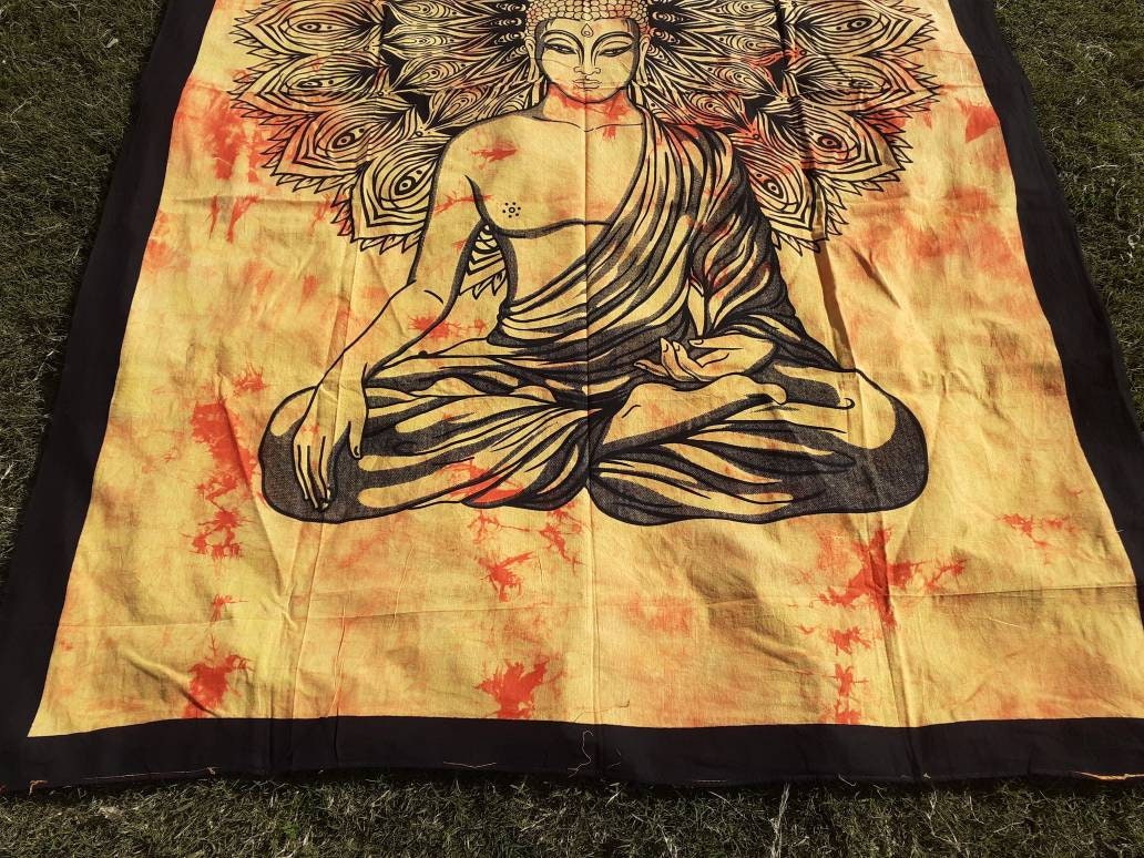 Natural Multi-Color Tie-Dyed Handprinted Buddha Tapestry, Living Room Decor,Spiritual Wall Hanging,Zen Meditation Buddha,Wall Art,
