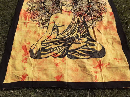 Natural Multi-Color Tie-Dyed Handprinted Buddha Tapestry, Living Room Decor,Spiritual Wall Hanging,Zen Meditation Buddha,Wall Art,