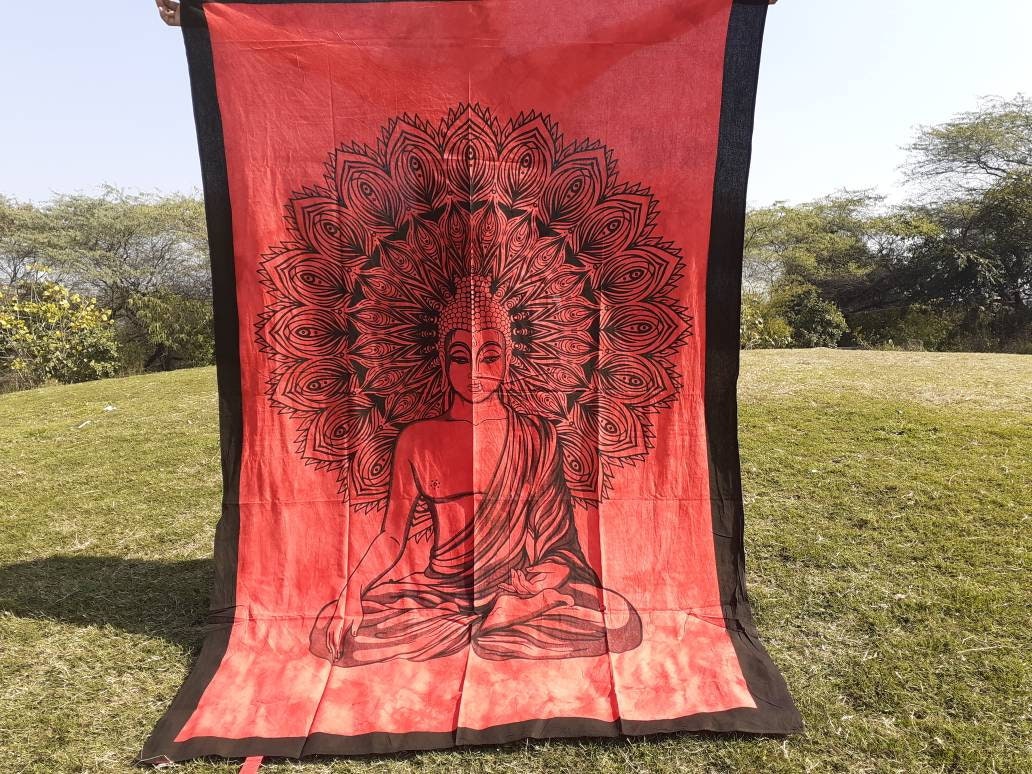 Natural Multi-Color Tie-Dyed Handprinted Buddha Tapestry, Living Room Decor,Spiritual Wall Hanging,Zen Meditation Buddha,Wall Art,