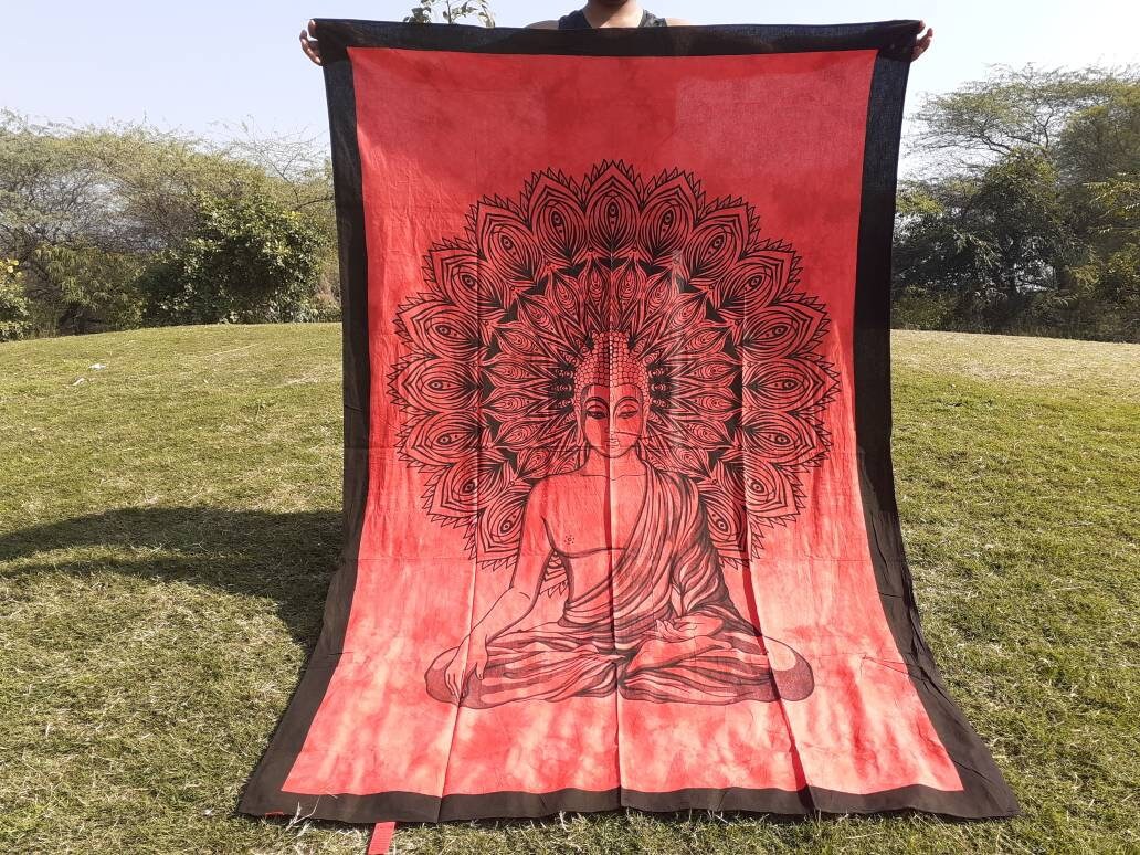 Natural Multi-Color Tie-Dyed Handprinted Buddha Tapestry, Living Room Decor,Spiritual Wall Hanging,Zen Meditation Buddha,Wall Art,