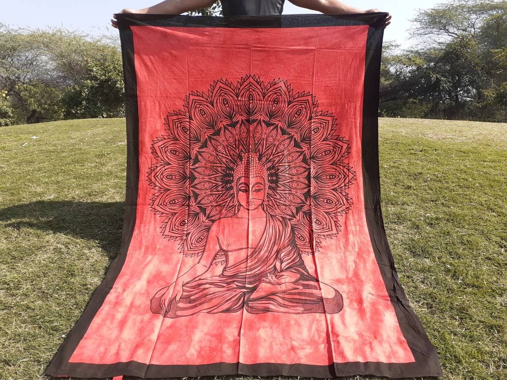 Natural Multi-Color Tie-Dyed Handprinted Buddha Tapestry, Living Room Decor,Spiritual Wall Hanging,Zen Meditation Buddha,Wall Art,