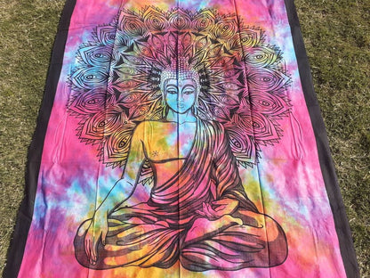 Natural Multi-Color Tie-Dyed Handprinted Buddha Tapestry, Living Room Decor,Spiritual Wall Hanging,Zen Meditation Buddha,Wall Art,
