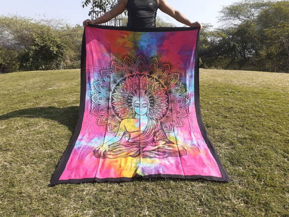 Natural Multi-Color Tie-Dyed Handprinted Buddha Tapestry, Living Room Decor,Spiritual Wall Hanging,Zen Meditation Buddha,Wall Art,