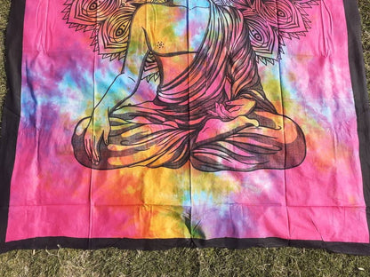 Natural Multi-Color Tie-Dyed Handprinted Buddha Tapestry, Living Room Decor,Spiritual Wall Hanging,Zen Meditation Buddha,Wall Art,
