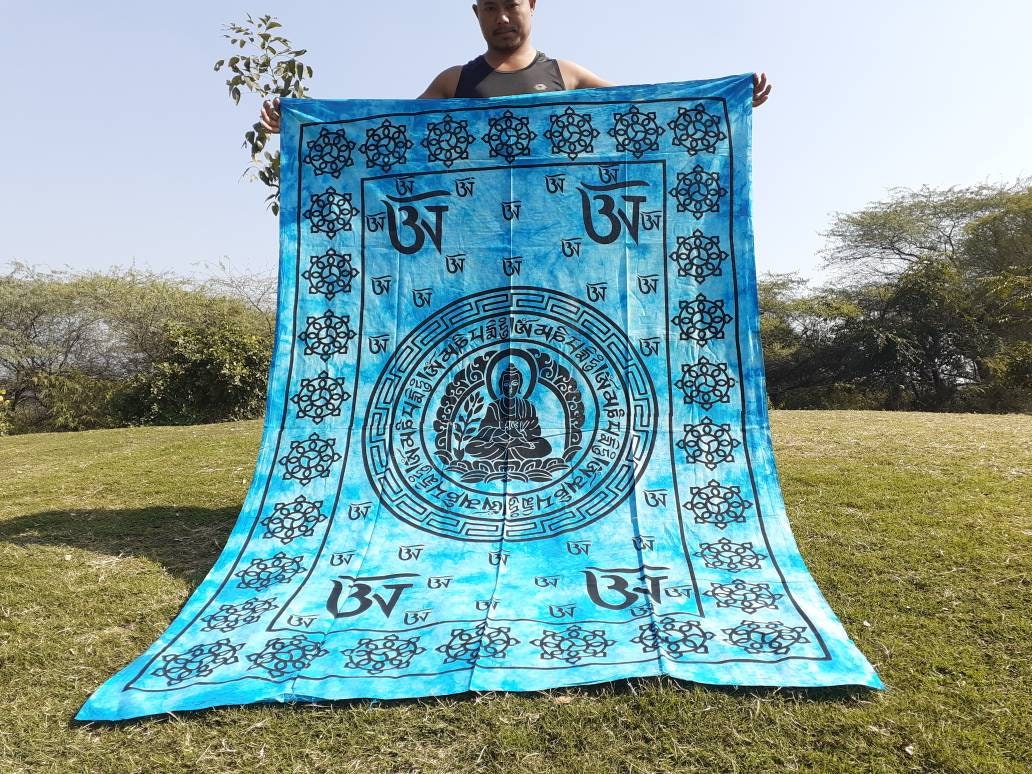 Natural Multi-Color Tie-Dyed Handprinted Buddha Tapestry, Living Room Decor,Spiritual Wall Hanging,Zen Meditation Buddha,Wall Art,