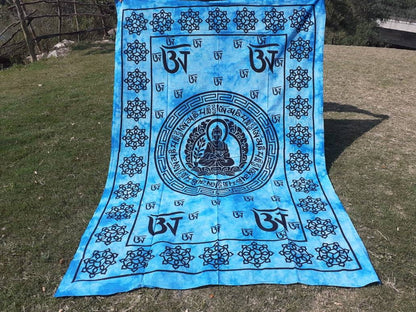 Natural Multi-Color Tie-Dyed Handprinted Buddha Tapestry, Living Room Decor,Spiritual Wall Hanging,Zen Meditation Buddha,Wall Art,