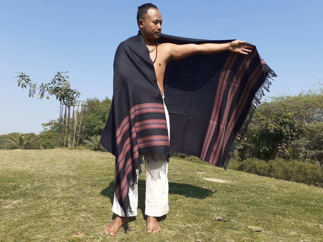 Handwoven Navy Blue Himalayan Sheep Wool Meditation Shawl,Indian Prayer Blanket,Himalayan Wool,Kullu Shawl,Handmade Indian Shawl,