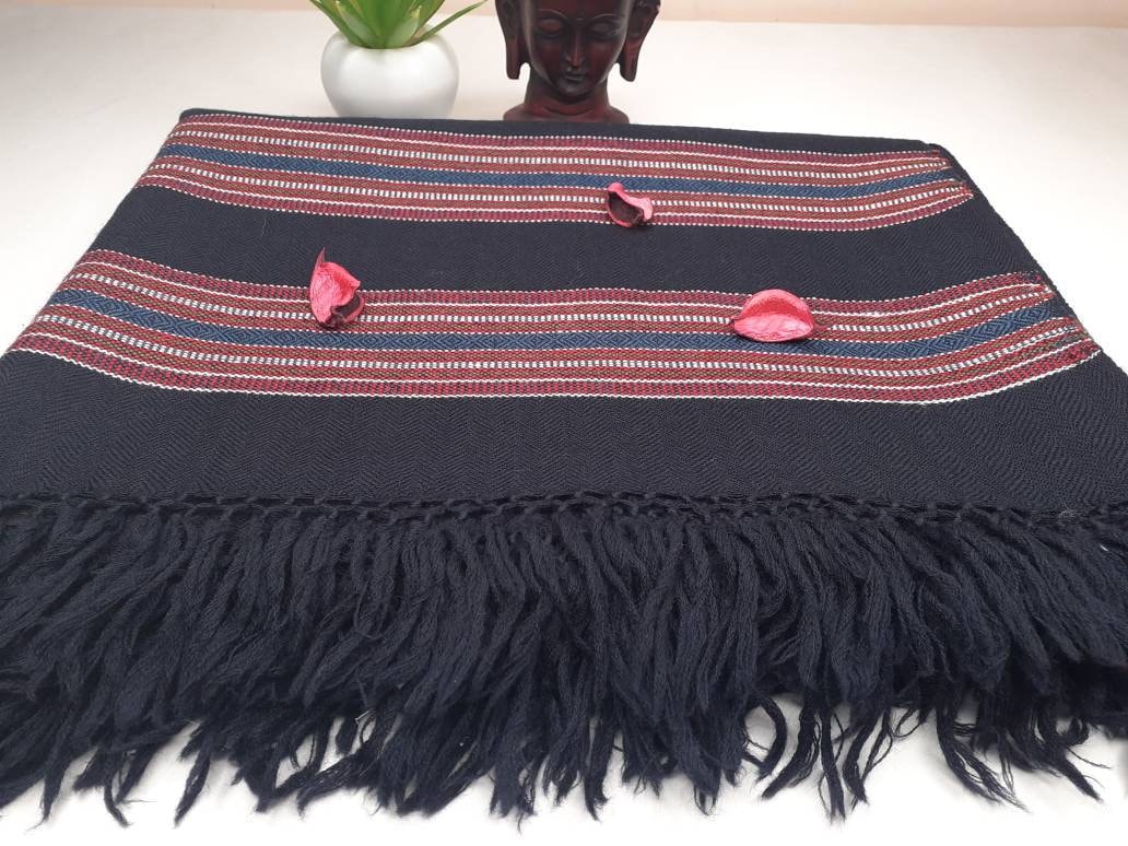 Handwoven Navy Blue Himalayan Sheep Wool Meditation Shawl,Indian Prayer Blanket,Himalayan Wool,Kullu Shawl,Handmade Indian Shawl,