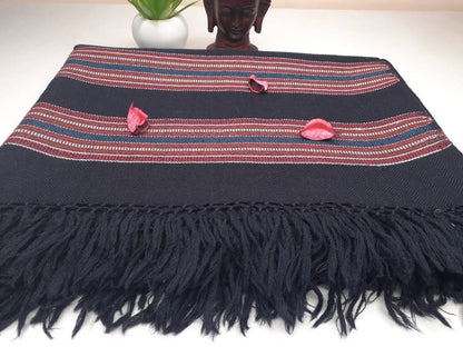 Handwoven Navy Blue Himalayan Sheep Wool Meditation Shawl,Indian Prayer Blanket,Himalayan Wool,Kullu Shawl,Handmade Indian Shawl,