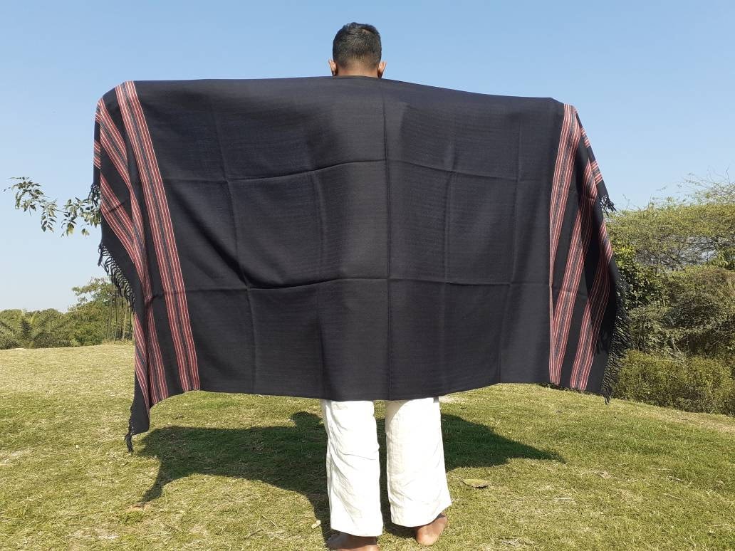 Handwoven Navy Blue Himalayan Sheep Wool Meditation Shawl,Indian Prayer Blanket,Himalayan Wool,Kullu Shawl,Handmade Indian Shawl,