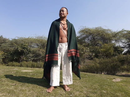 Forest Green Handwoven Pure Himalayan Sheep Wool Meditation Shawl,Himalayan Prayer Blanket,Himalayan Wool,Kullu Shawl,Handmade Indian Shawl