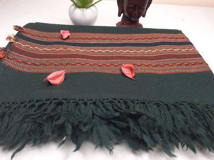 Forest Green Handwoven Pure Himalayan Sheep Wool Meditation Shawl,Himalayan Prayer Blanket,Himalayan Wool,Kullu Shawl,Handmade Indian Shawl