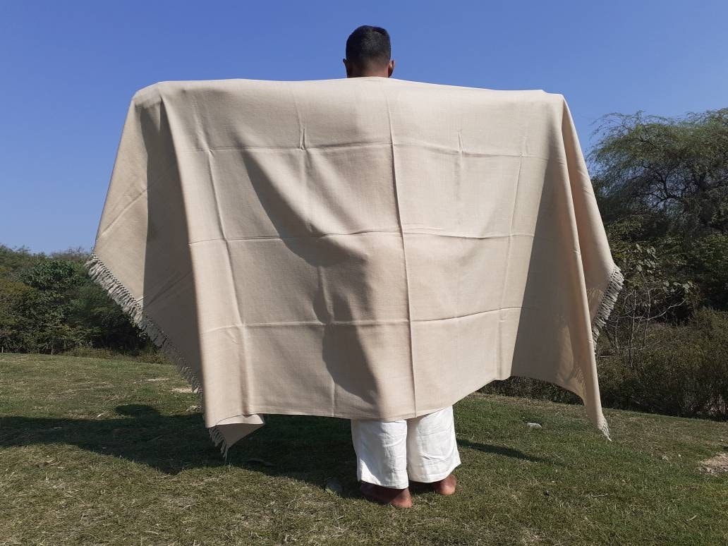 Extra-Large Offwhite Handwoven Pure Himalayan Sheep Wool Meditation Blanket,Ethnic Indian Wool Shawl,Himalayan Wool Prayer Wrap,Kullu Shawl