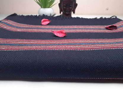 Handwoven Navy Blue Himalayan Sheep Wool Meditation Shawl,Indian Prayer Blanket,Himalayan Wool,Kullu Shawl,Handmade Indian Shawl,
