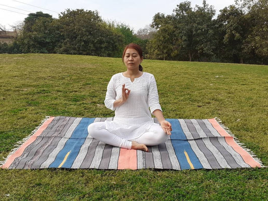 Artisan Organic Cotton Yoga and Meditation Rugs,Handwoven Meditation Floor Mat,Indian Handloomed Rug,Cotton Yoga Mat,Natural Fibre Rug