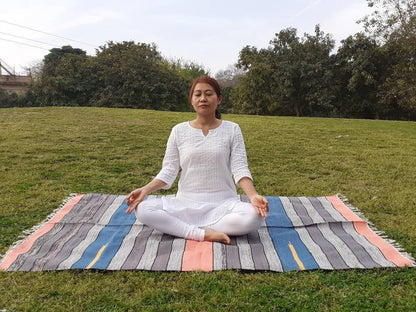 Artisan Organic Cotton Yoga and Meditation Rugs,Handwoven Meditation Floor Mat,Indian Handloomed Rug,Cotton Yoga Mat,Natural Fibre Rug