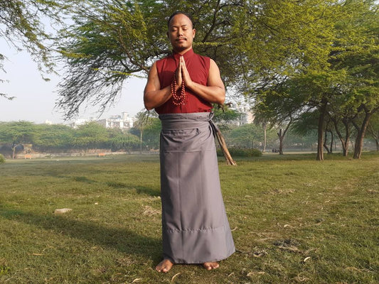Layman Unisex Tibetan Buddhist Meditation Skirt,Tibetan Half Chuba Wrap-Around Cotton Meditation Cloth,Monastery Style Spiritual Lower Robe