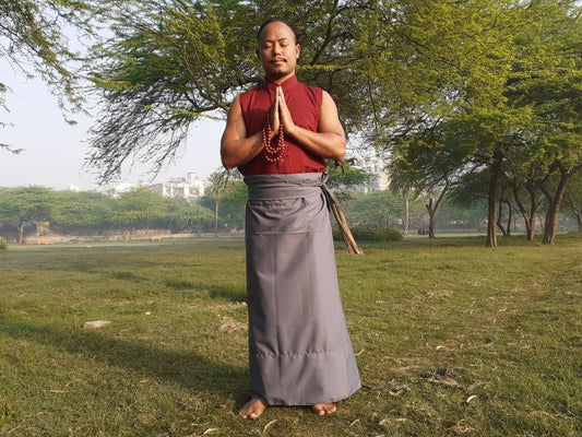 Layman Unisex Tibetan Buddhist Meditation Skirt,Tibetan Half Chuba Wrap-Around Cotton Meditation Cloth,Monastery Style Spiritual Lower Robe