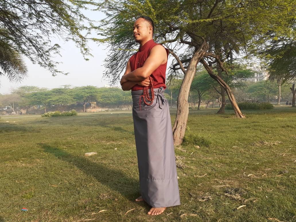 Layman Unisex Tibetan Buddhist Meditation Skirt,Tibetan Half Chuba Wrap-Around Cotton Meditation Cloth,Monastery Style Spiritual Lower Robe