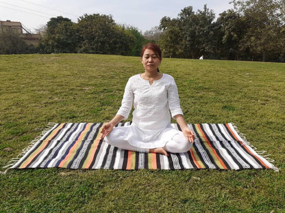 Artisan Organic Cotton Yoga Rugs,Handwoven Meditation Floor Mat,Indian Handloomed Rug,Cotton Yoga Mat,Natural Fibre Rug