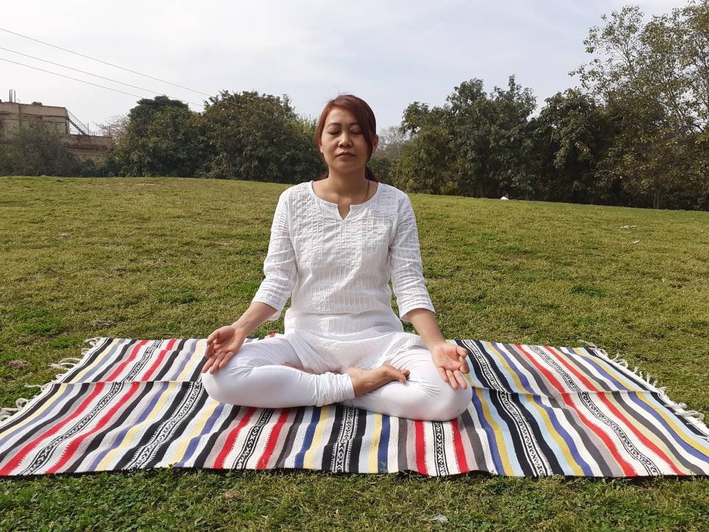 Artisan Organic Cotton Yoga Rugs,Handwoven Meditation Floor Mat,Indian Handloomed Rug,Cotton Yoga Mat,Natural Fibre Rug,