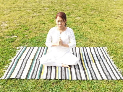 Organic Cotton Natural Yoga And Meditation Mat,Handwoven Meditation Floor Rugs,Indian Artisan Meditation M