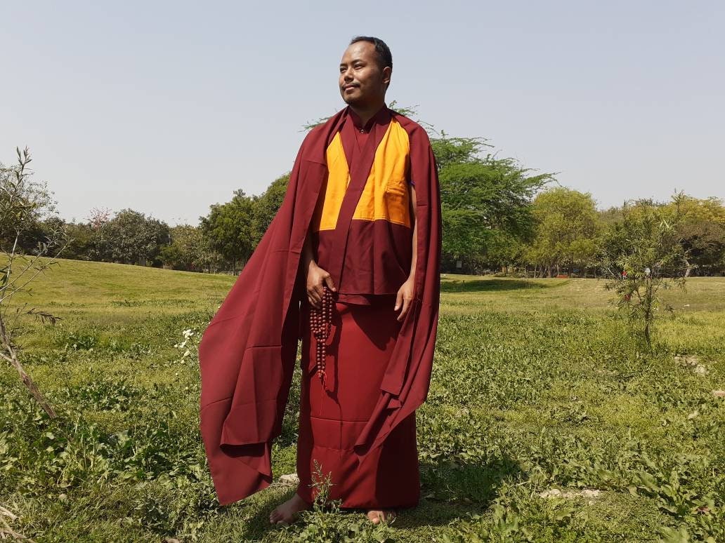 Hand-Tailored Pure Cotton Tibetan Buddhist Monk Complete Robe Set,Zen Spiritual Dress,Monastry Style Meditation Cloth,Buddhist Nun Costume