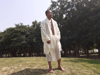 KAILASH Handwoven White Sheep Wool Meditation Shawl,Himalayan Prayer Scarf,Himalayan Wool Stole,Kullu Handmade Indian Shawl,Prayer Scarf