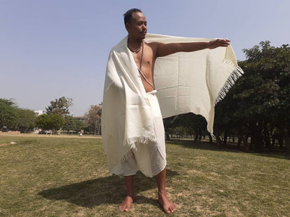 KAILASH Handwoven White Sheep Wool Meditation Shawl,Himalayan Prayer Scarf,Himalayan Wool Stole,Kullu Handmade Indian Shawl,Prayer Scarf