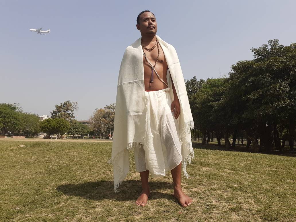 KAILASH Handwoven White Sheep Wool Meditation Shawl,Himalayan Prayer Scarf,Himalayan Wool Stole,Kullu Handmade Indian Shawl,Prayer Scarf
