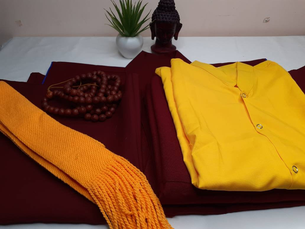 Hand-Tailored Pure Cotton Tibetan Buddhist Monk Complete Robe Set,Zen Spiritual Dress,Monastry Style Meditation Cloth,Buddhist Nun Costume