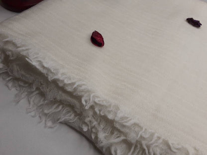 ADI YOGI X-Large Handwoven White Pure Himalayan Angora Wool Meditation Shawl,Himalayan Wool Blanket,Wool Prayer Wrap,Indian Prayer Shawl