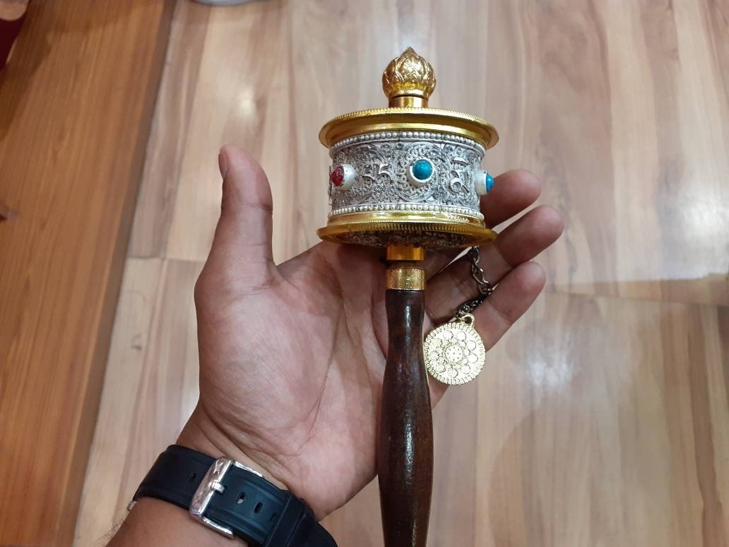 Tibetan Buddhist Hand-Held Prayer Wheel,Buddhist Ritual Object,Buddhist Collectibles,Handcrafted Tibetan Spinning Wheel, Spiritual Item