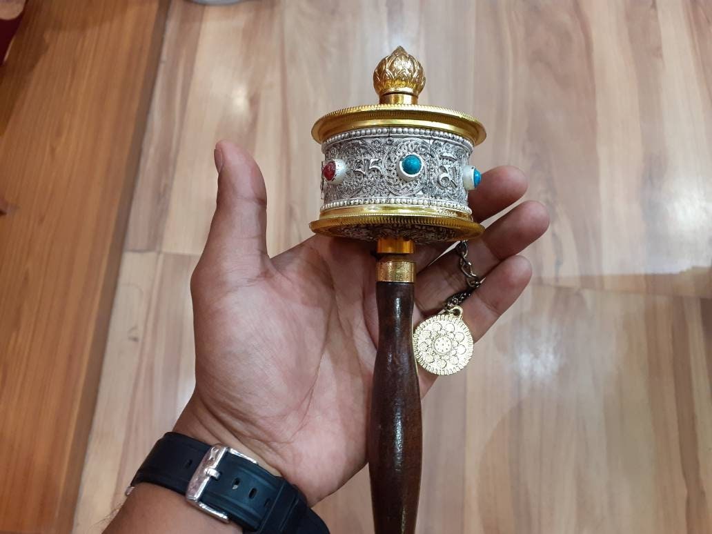 Tibetan Buddhist Hand-Held Prayer Wheel,Buddhist Ritual Object,Buddhist Collectibles,Handcrafted Tibetan Spinning Wheel, Spiritual Item