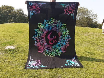 Hand Dyed Pure Cotton Om Mandala Spiritual Tapestry, Buddhist Tapestry,Cloth Wall Hanging  Decor,Meditation Tapestry,Zen Hanging Wall Decor
