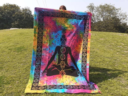 Hand Dyed Pure Cotton Seven Chakra Tapestry,Spiritual Tapestry, Buddhist Tapestry, Wall Hnging Decor,Meditation Tapestry,Wall Decor,Art Hang